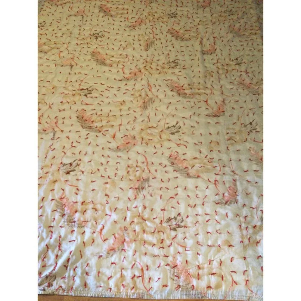 Vintage handmade Quilt Large Blocks floral gingham 82 x 105 blanket